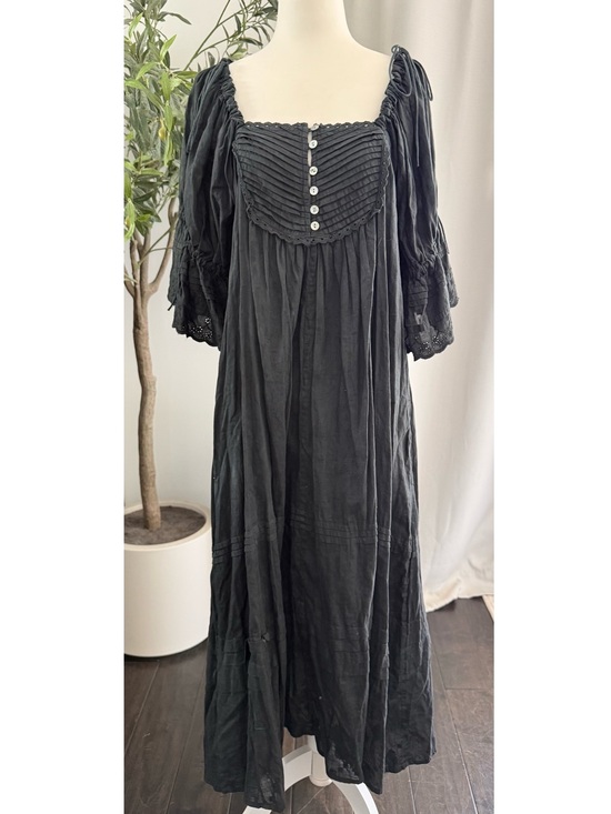Free People Dresses & Skirts - Kinga Csilla Artisan Peasant Midi Dress Black Puff Sleeve Oversized Boho Cottage